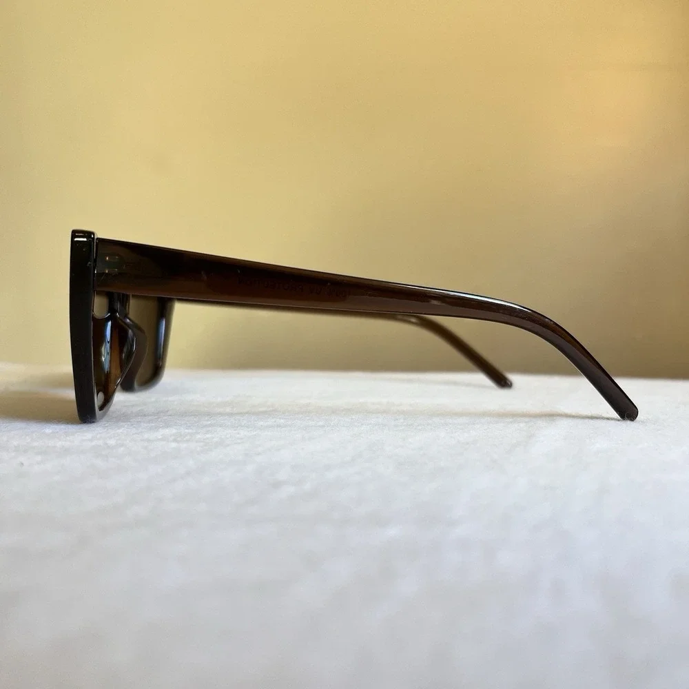 90s Y2K Fashion Sunglasses Square Cat-Eye Brown Frame Brown Lenses - Used